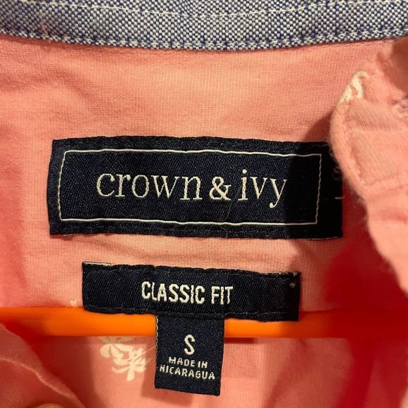 Crown & Ivy Men’s Classic Fit Pink & White Palm Tree Long Sleeve Button Up Shirt - Picture 5 of 6